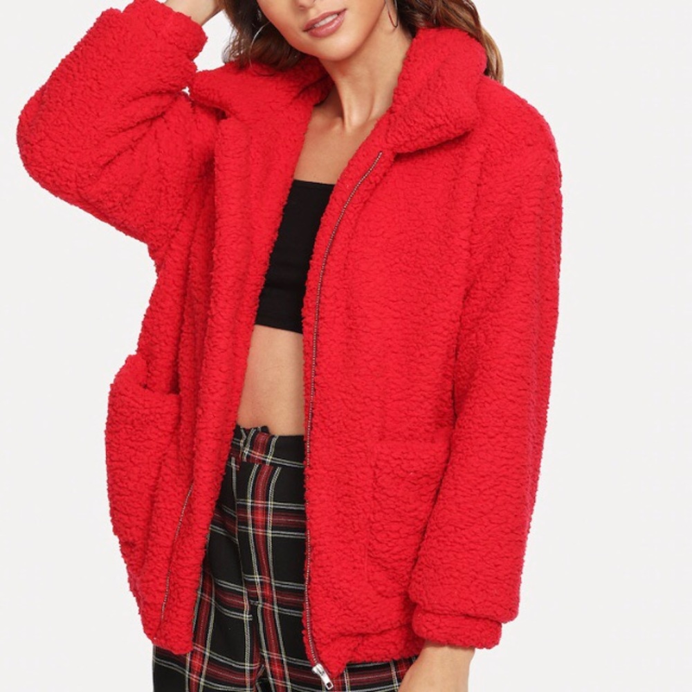 NWOT Red Teddy Coat Size Small/Medium